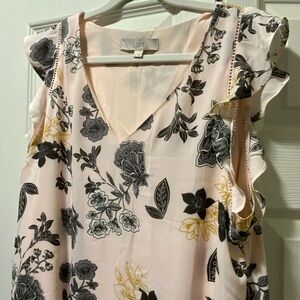 LOFT Floral Ruffle Sleeve Dress - Pink, Black, and Gold